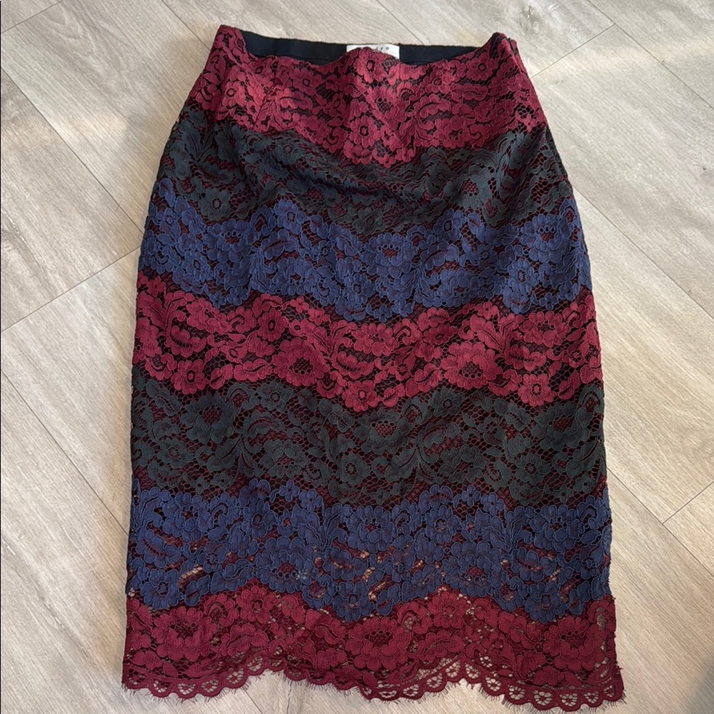 Sandro Red and Blue Midi Pencil Skirt for Cocktail
